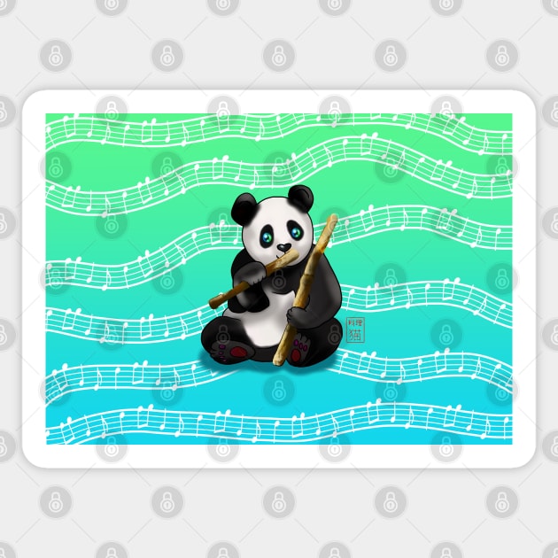 Cute panda with bamboo stalks on a musical green background Sticker by cuisinecat